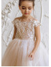 Cap Sleeves Lace Tulle Flower Girl Dress With Train Cap Sleeves Lace Tulle Flower Girl Dress With Train